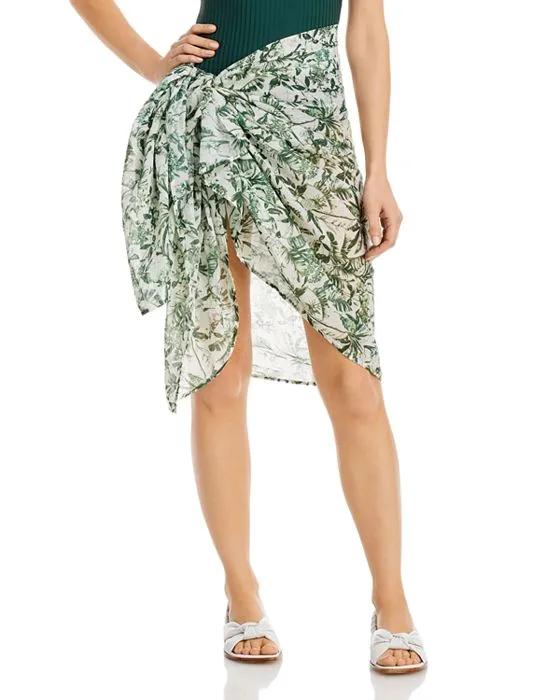 Palm Print Voile Pareo Swim Cover Up