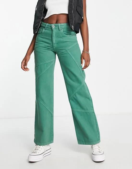 panel straight leg jeans in green
