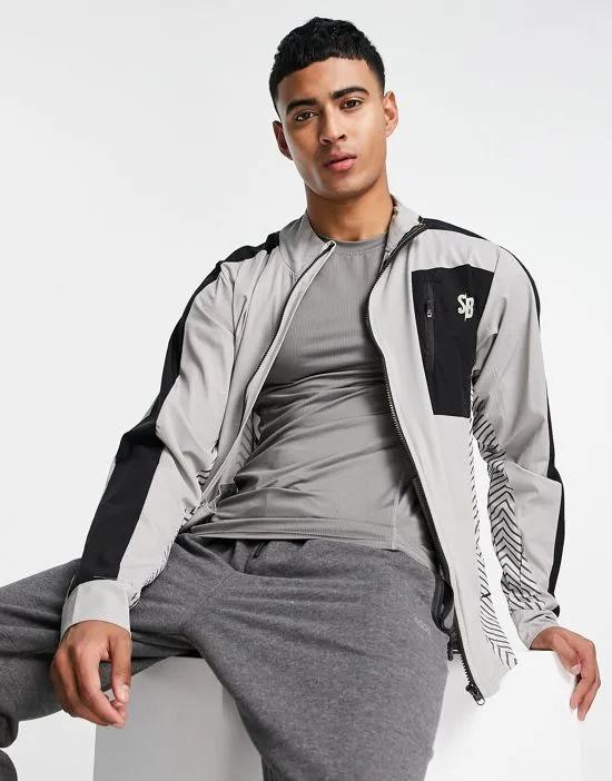 paneled zip through jacket in gray