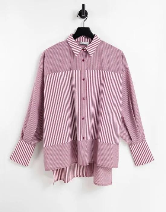 panelled dad shirt in mixed burgundy stripe