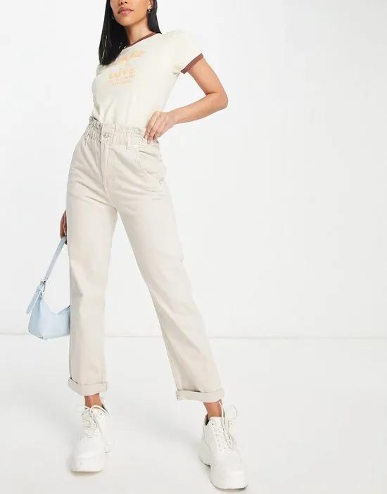 paperbag high waist pants in stone