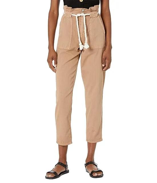 Paperbag Pants with Patch Pockets and Rope Belt in Suntan