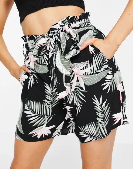 paperbag waist shorts in black tropical print