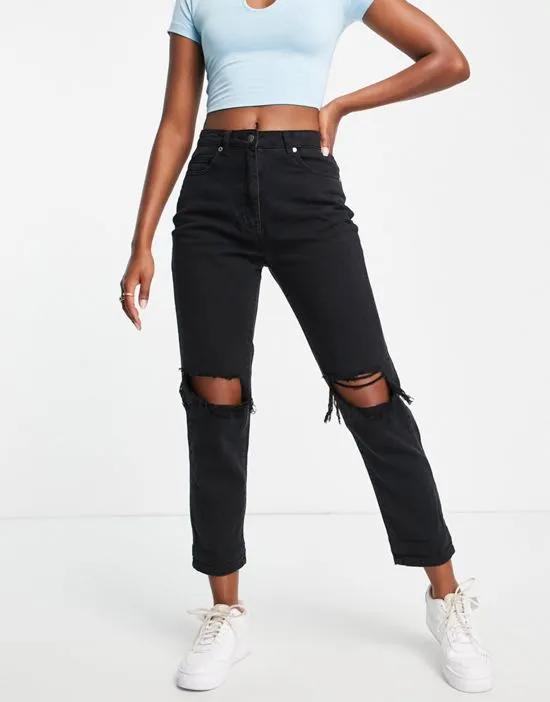 Parisian ripped mom jeans in charcoal