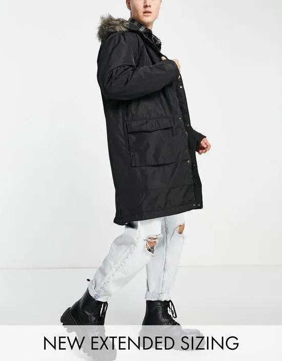 parka in black with faux fur trim hood