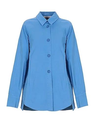 Pastel blue Cotton twill Solid color shirts & blouses