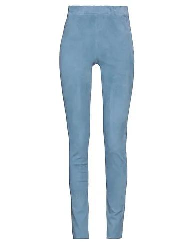 Pastel blue Leather Casual pants