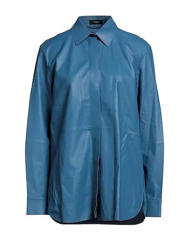 Pastel blue Leather Solid color shirts & blouses