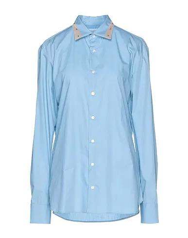 Pastel blue Plain weave Patterned shirts & blouses