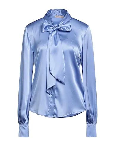 Pastel blue Satin Shirts & blouses with bow