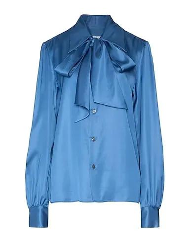 Pastel blue Satin Shirts & blouses with bow