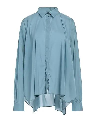 Pastel blue Satin Solid color shirts & blouses