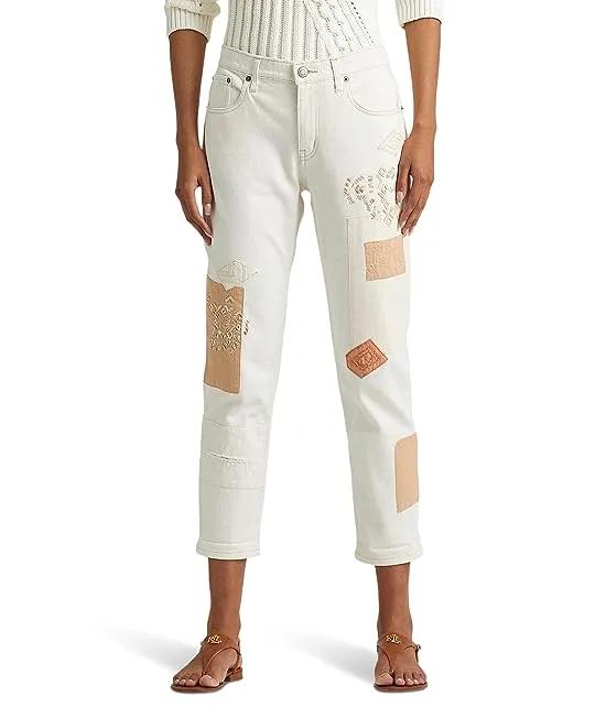 Patchwork Relaxed Tapered Ankle Jeans in Cream Wash