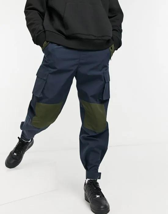 patchwork utility cargo pants in navy
