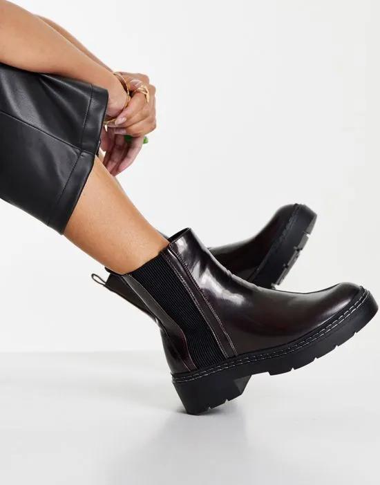 patent chunky flat boot in black