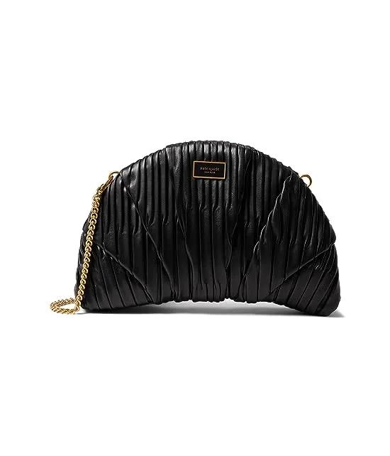 Patisserie Pleated Smooth Leather 3-D Croissant Clutch