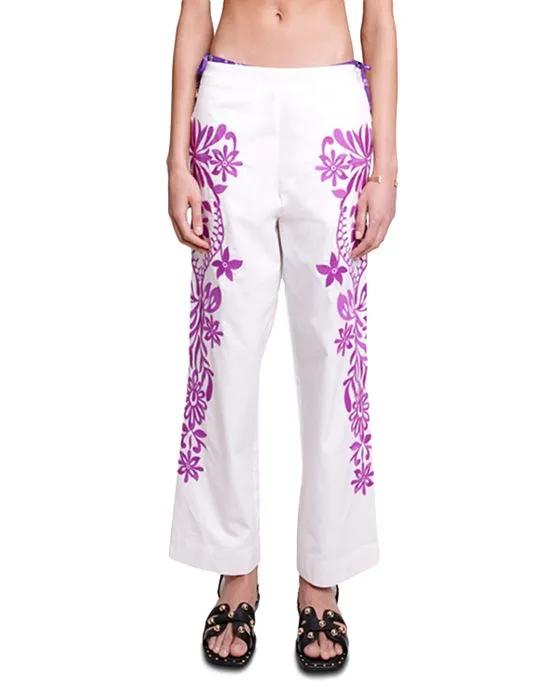 Peace Embroidered Wide Leg Pants