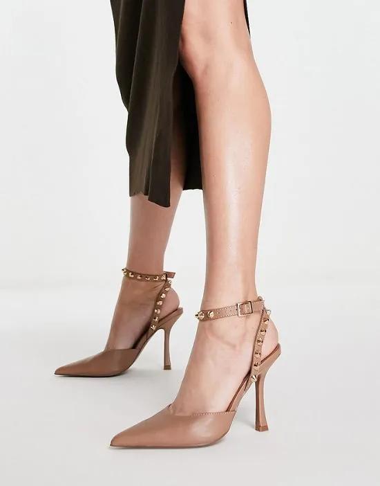 Pearson studded stiletto high heeled shoes in beige
