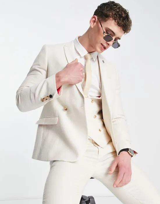 pegas slim fit double breasted suit jacket in off white