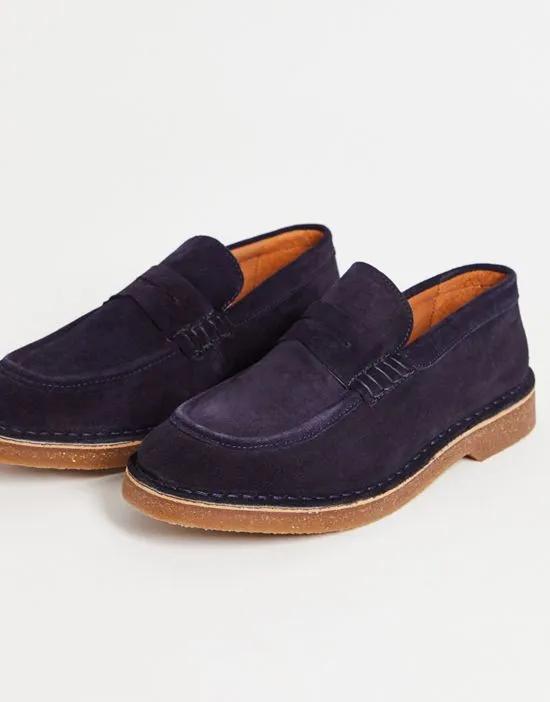 penny loafer in navy suede