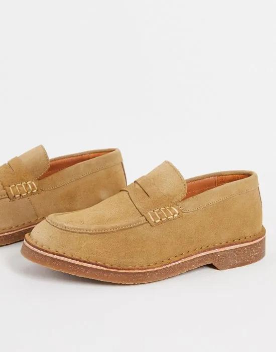 penny loafers in sand suede
