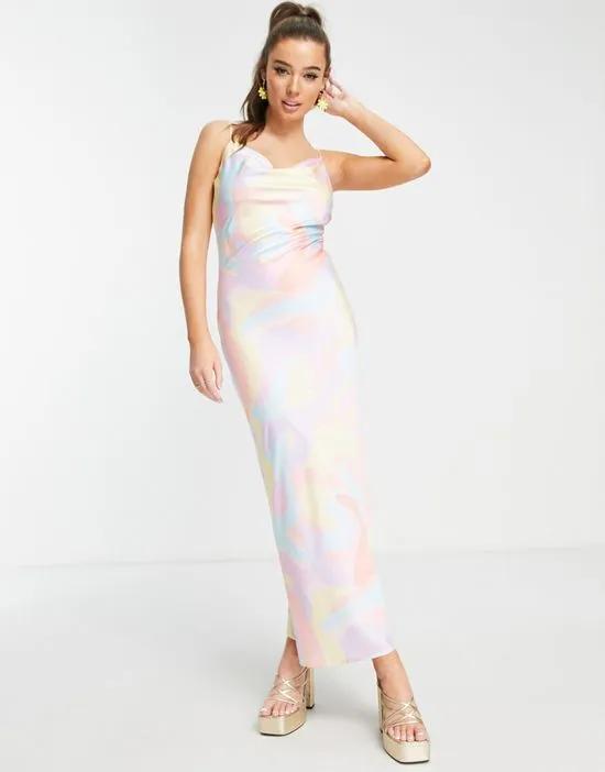 Peppermayo cowl front maxi dress in pastel wave print