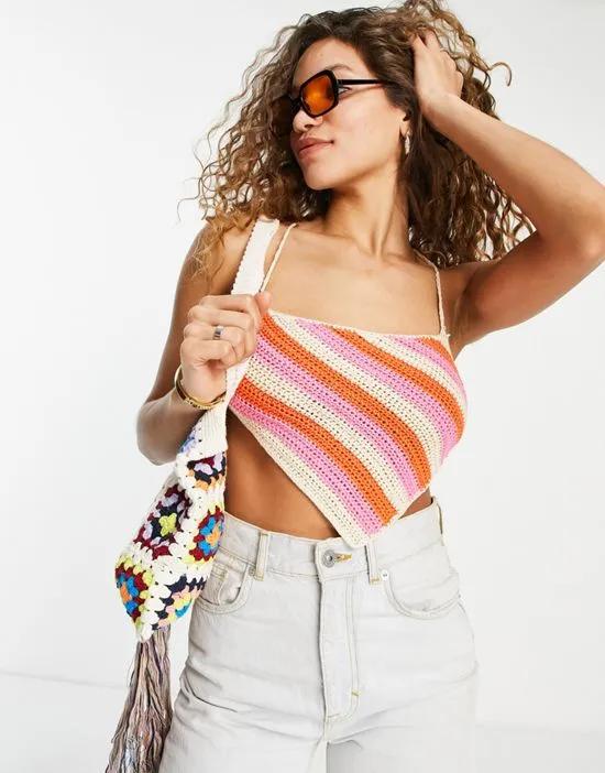 Peppermayo crochet halter neck scarf top in stripe print