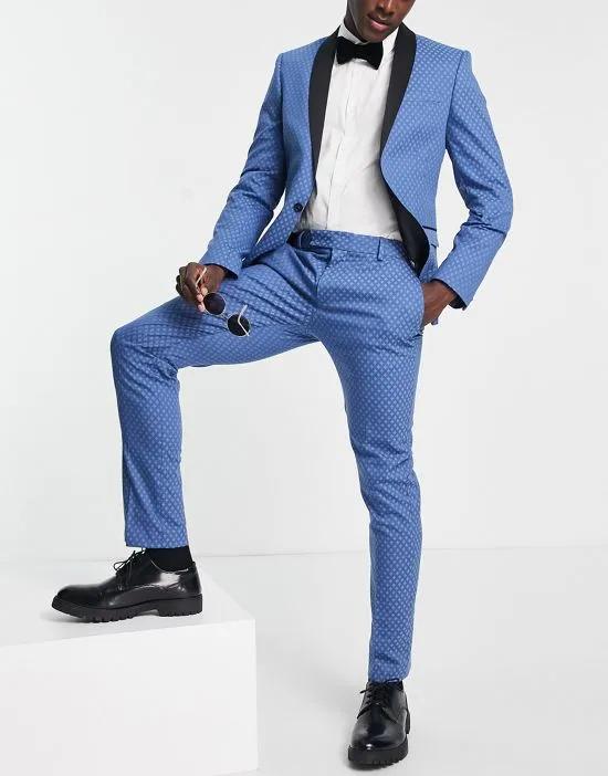 perlman skinny fit suit pants in blue jacquard with black back pocket stripe