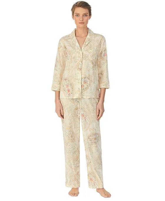 Petite 2-Pc. Notched-Collar Pajamas Set