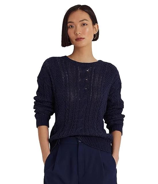 Petite Aran-Knit Cotton Sweater