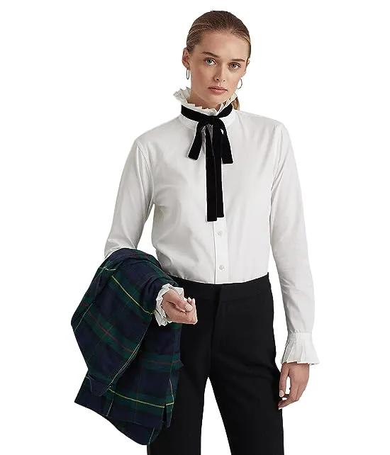 Petite Cotton Broadcloth Tie Neck Shirt