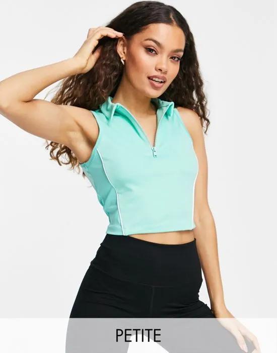 Petite crop polo with front zip