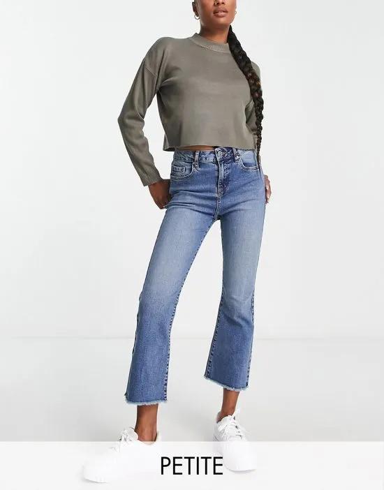 Petite cropped kickflare jean in mid wash