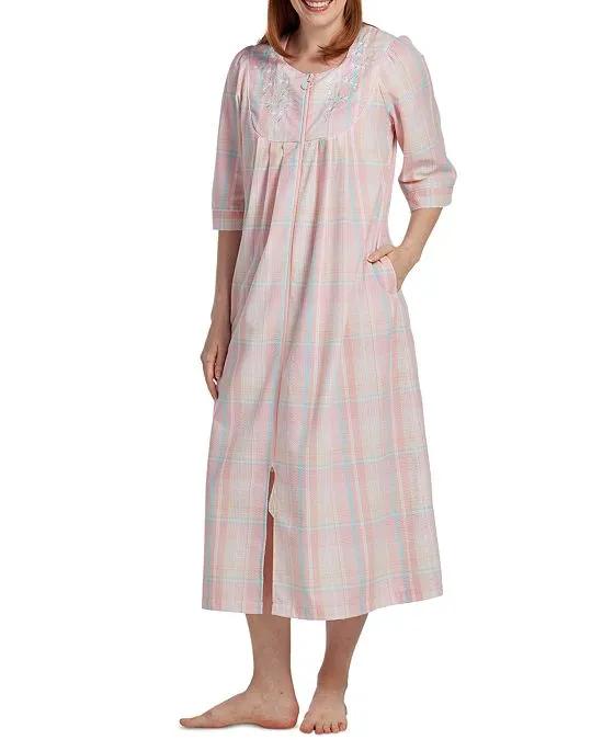 Petite Embroidered Zip-Front Nightgown