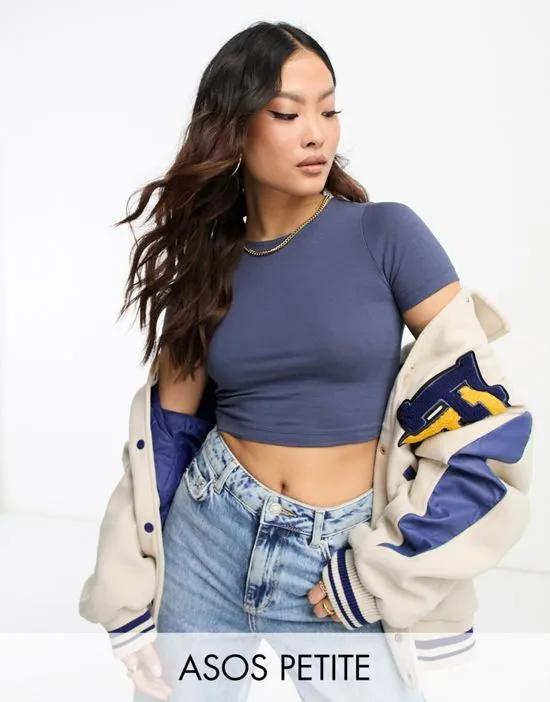 Petite fitted crop t-shirt in washed navy