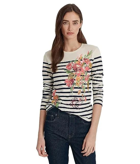 Petite Floral & Striped Jersey Long Sleeve Tee