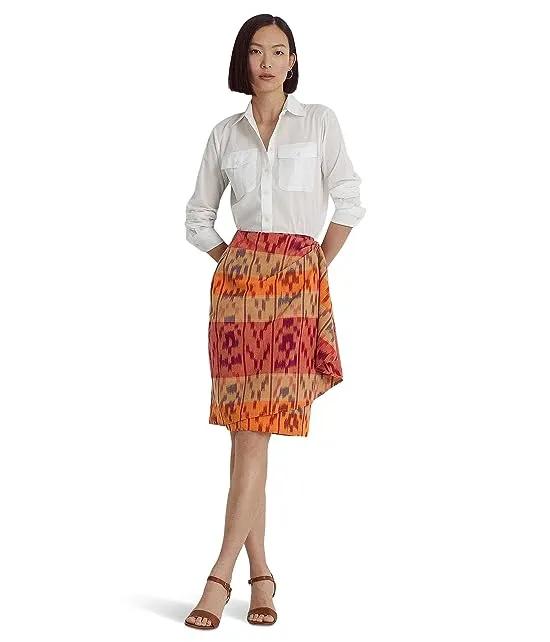 Petite Geo-Motif Cotton-Linen Wrap Skirt
