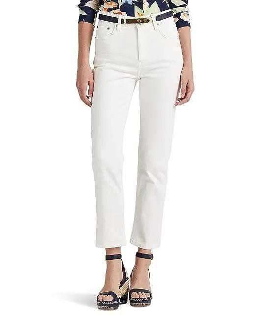 Petite High-Rise Straight Ankle Jeans in White Wash