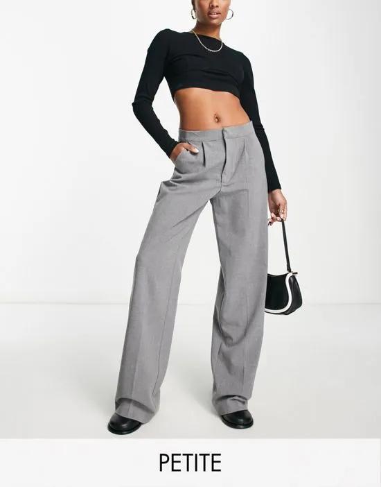 Petite high rise tailored straight leg pants with front seam in gray