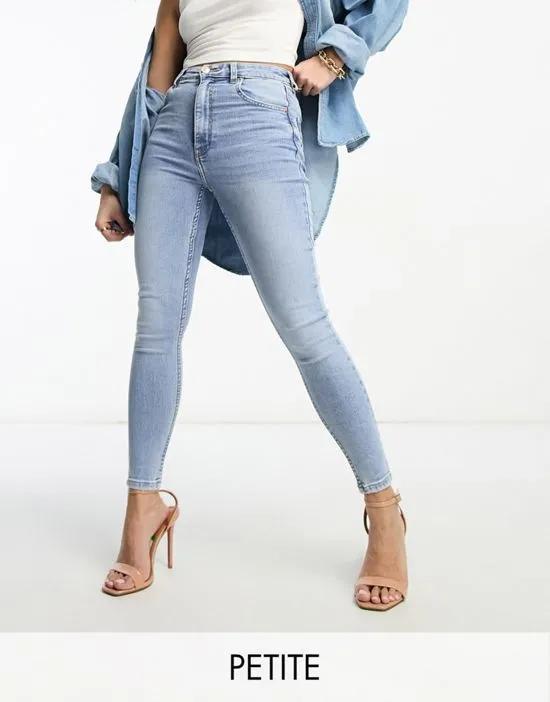 Petite high waist ankle length skinny jean in light blue