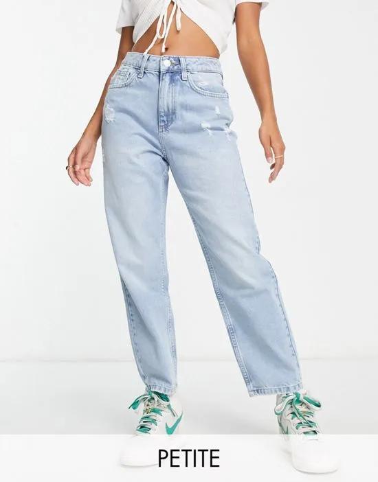 Petite high waist mom jeans in light wash blue