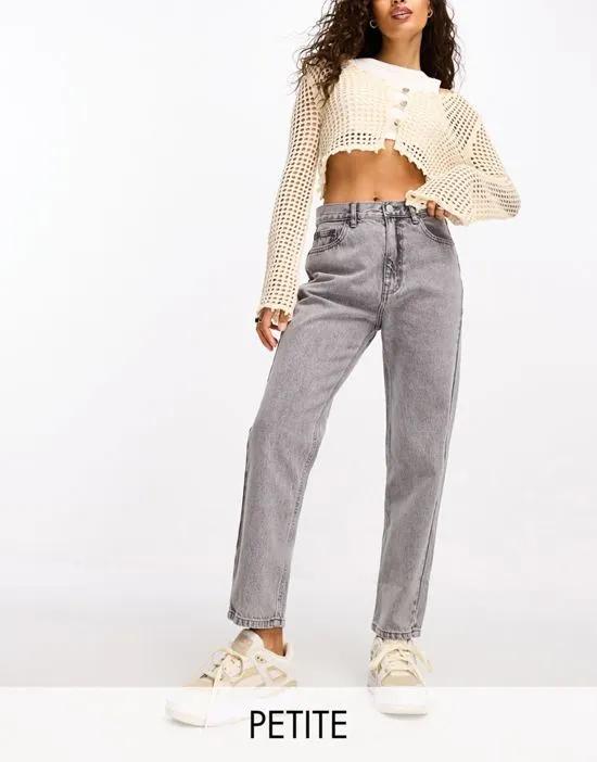 Petite high waisted mom jeans in gray