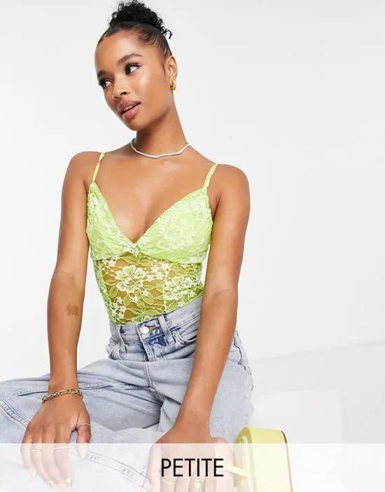 Petite lace bodysuit in lime