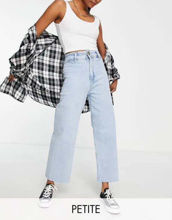 Petite minimal wide leg cropped jeans in light wash