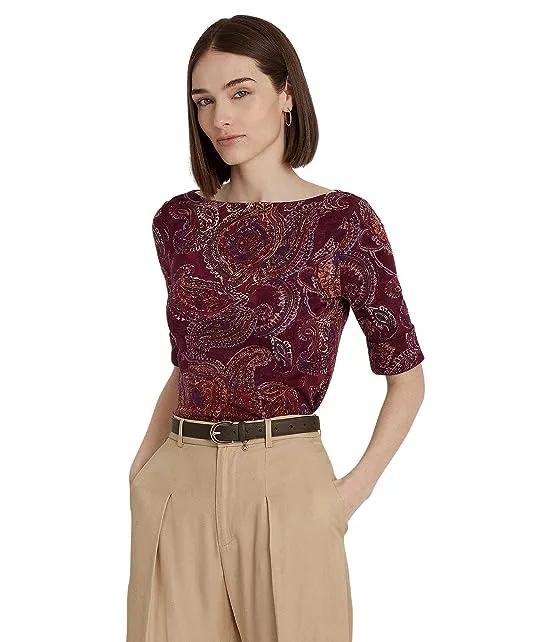 Petite Paisley Stretch Cotton Boatneck Top