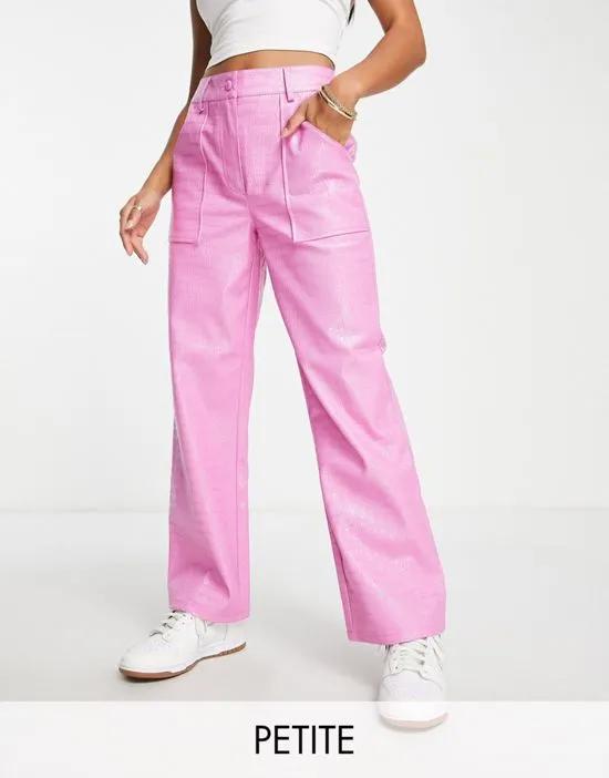 Petite patent croc straight leg pants with side split hem in pink