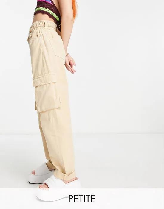 Petite pocket detail slim leg cargo pants in light beige
