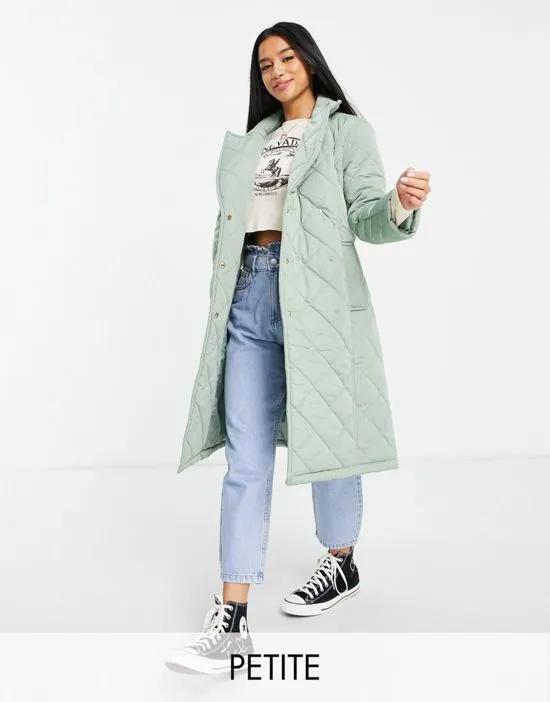Petite quilted coat with belt in mint