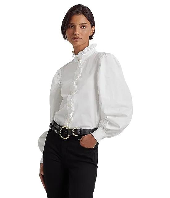 Petite Ruffle-Trim Cotton Broadcloth Shirt