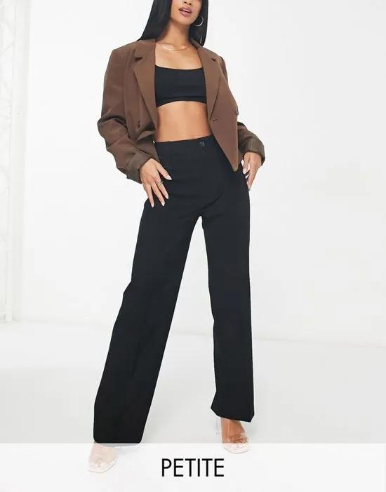 Petite seam front high waisted tailored pants in black